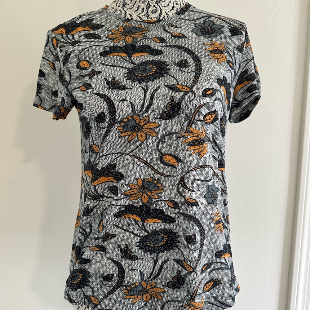 Ulla Johnson Floral Patterned Gray and Orange Women's Top-stretch fabric